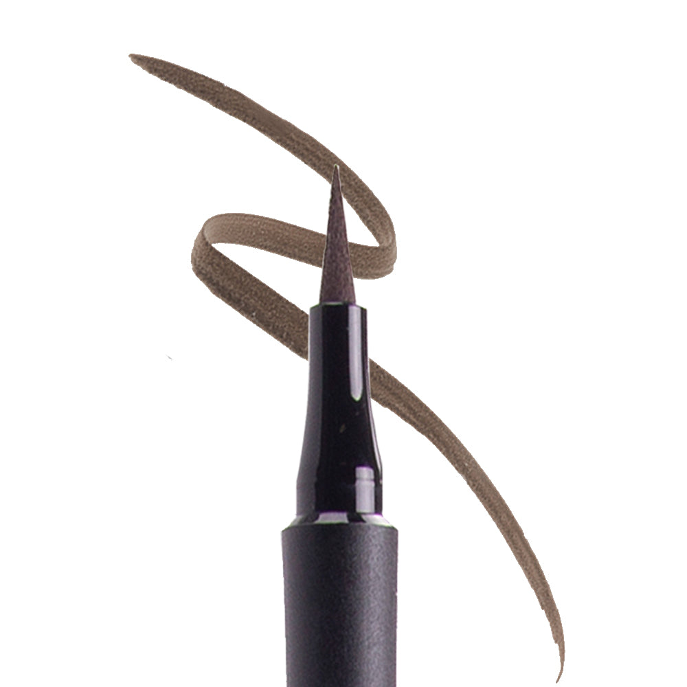 Liquid Eyeliner brown with swatch on white background